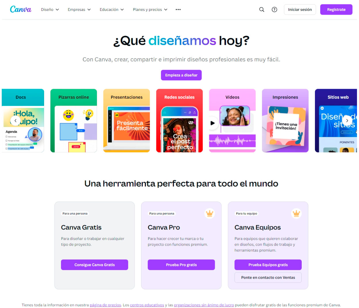 Canva, landing page