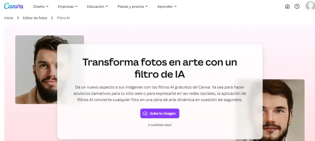 Las 10 mejores herramientas online para transformar fotos con filtros de IA