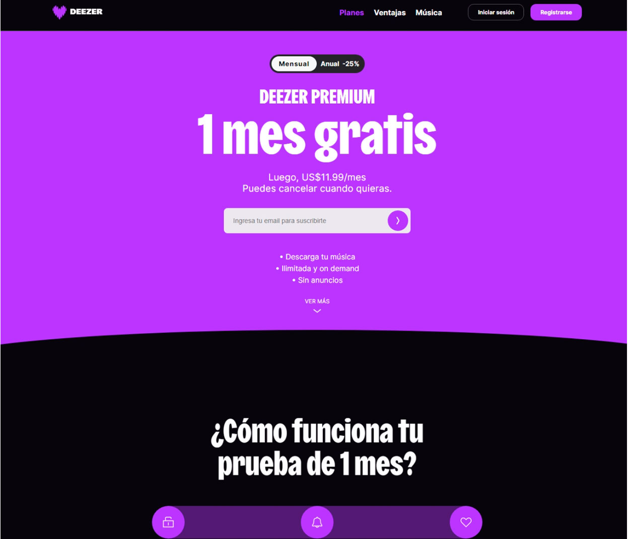 Deezer, landing page
