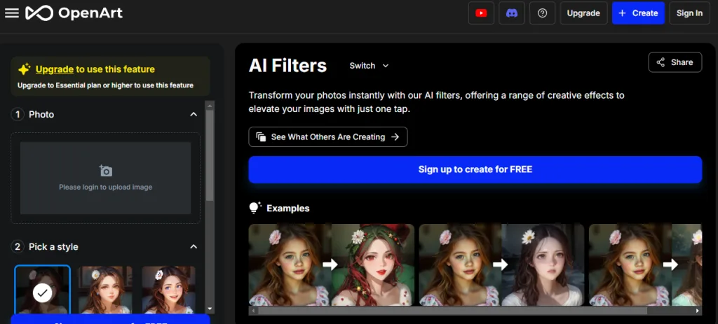 OpenArt Herramienta online con filtros ai para tus fotos