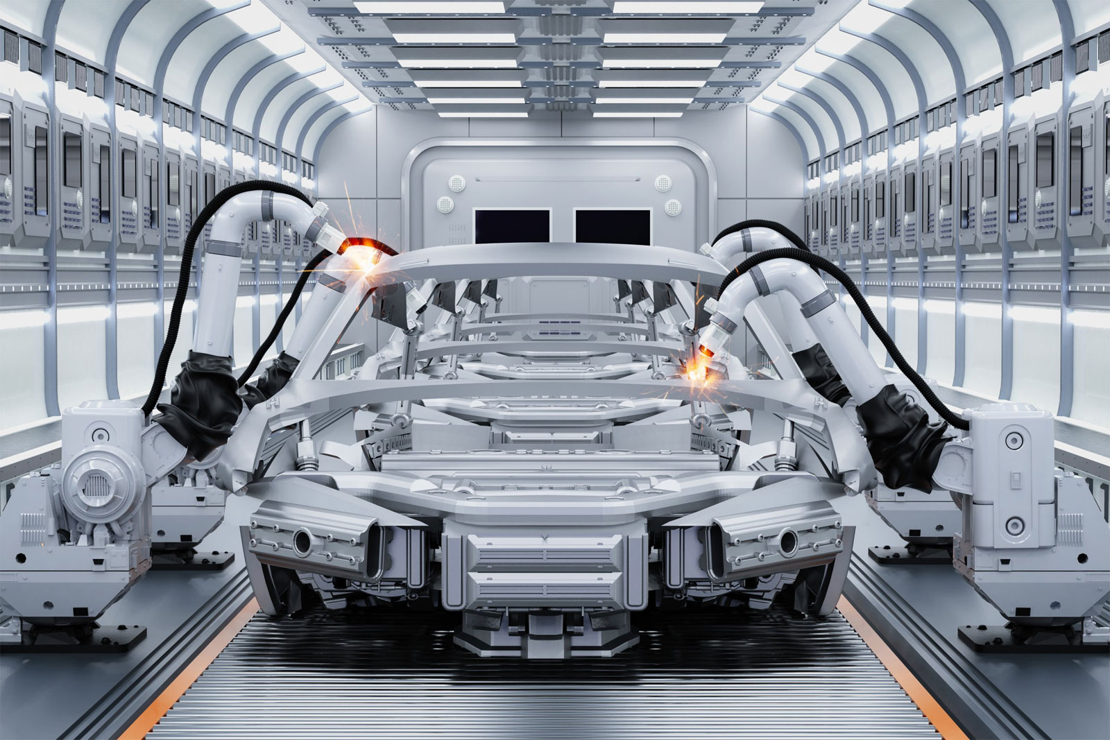 Robots AI ensamblando automoviles 